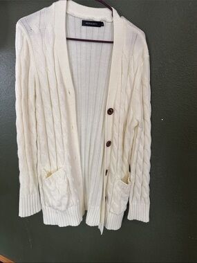 Merokeety Cream Cable-Knit Button Front Cardigan